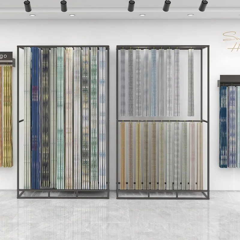 Curtain shop large display rac - Home Textiles Exhibition review and price
